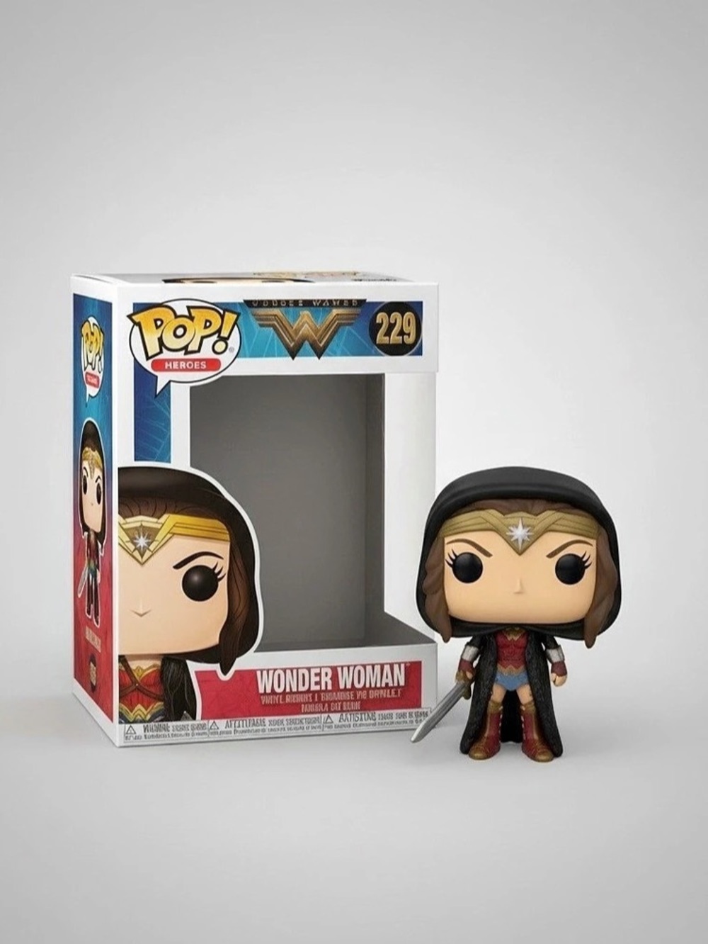 Funko Wonder Woman with Cloak #229 Vinyl Figure Red & Black, box included plasti